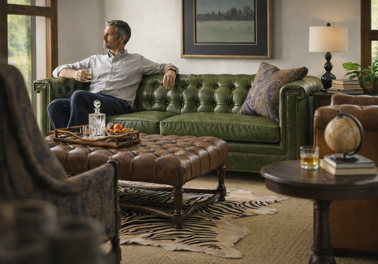 High-quality furniture upholstery on sofa